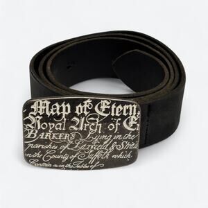 Express Map of Eternal Y2K Black Leather Belt Men's 34 Gothic Large Buckle